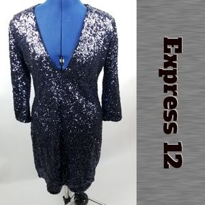 Express NEW Long Slv Deep Plunge Sequins Dress 12